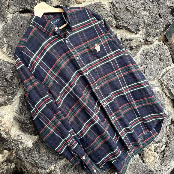 Ralph Lauren Navy Blake Plaid Button Down RL Bear Mens Large - Picture 6 of 11